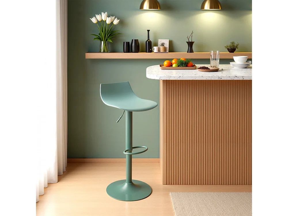 Heribo - Lot de 2 chaises de bar réglables en plastique et métal H58-79cm - Vert