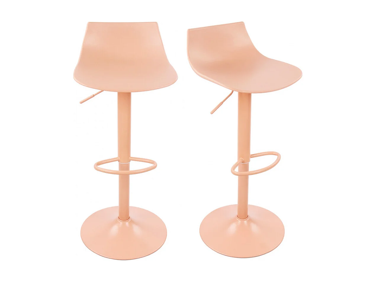 Heribo - Lot de 2 chaises de bar réglables en plastique et métal H58-79cm - Pêche