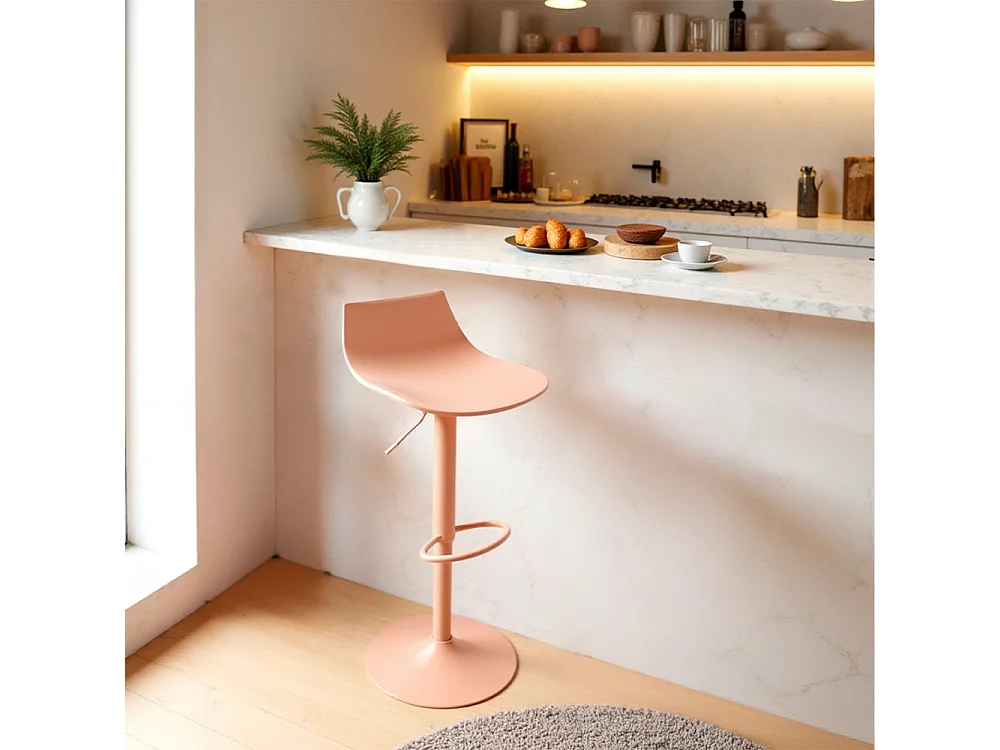 Heribo - Lot de 2 chaises de bar réglables en plastique et métal H58-79cm - Pêche