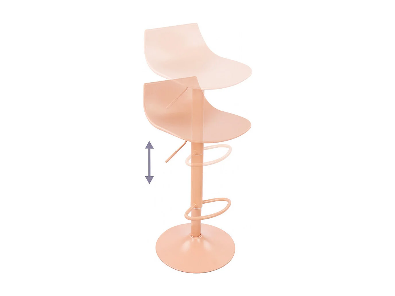 Heribo - Lot de 2 chaises de bar réglables en plastique et métal H58-79cm - Pêche
