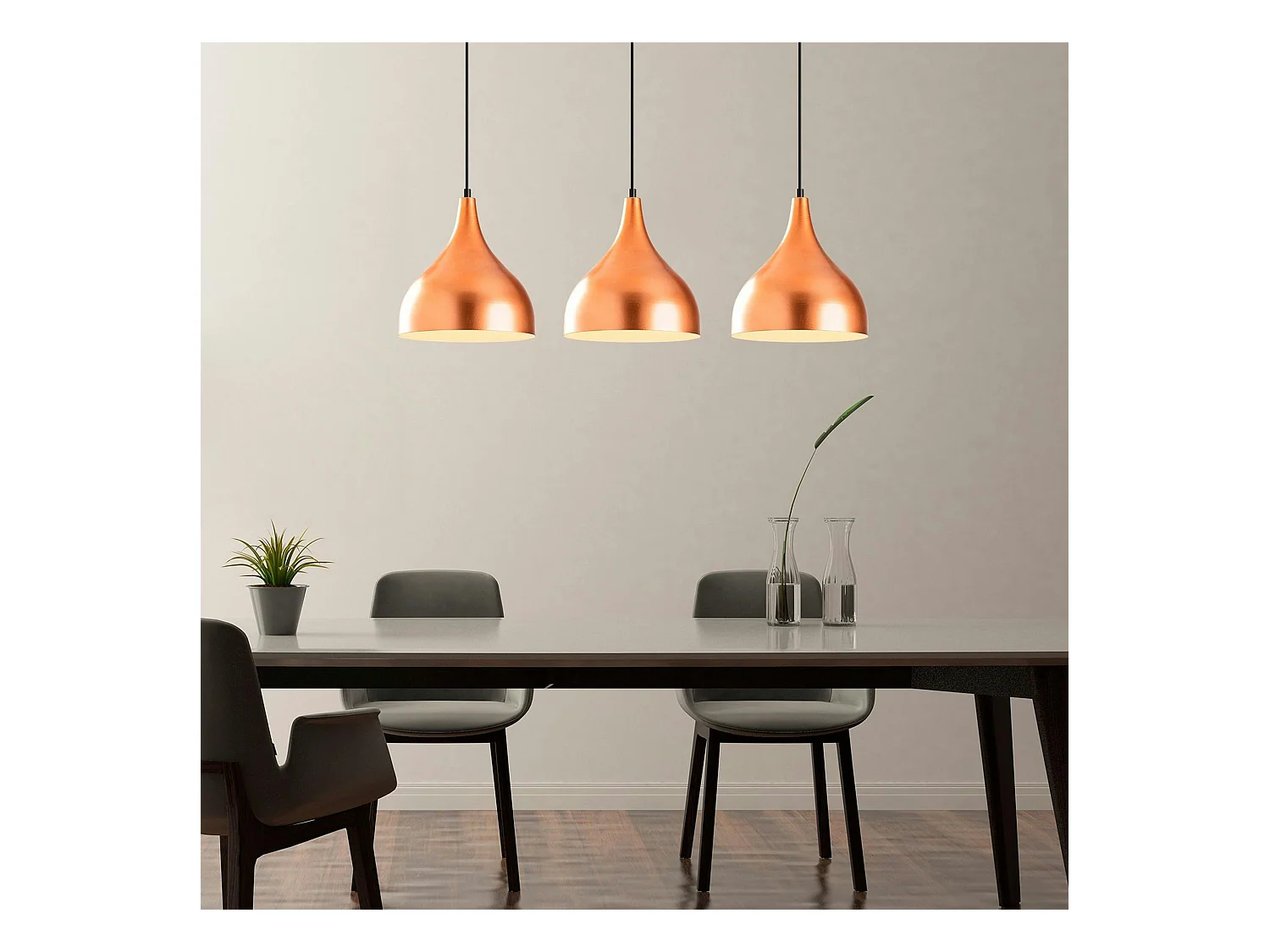 Suspension de cuisine moderne, 3 abat-jour cuivre SILE