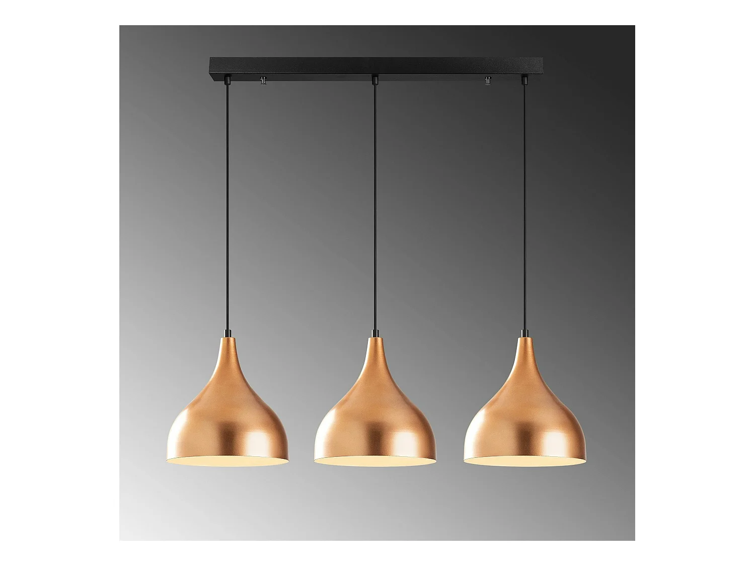 Suspension de cuisine moderne, 3 abat-jour cuivre SILE