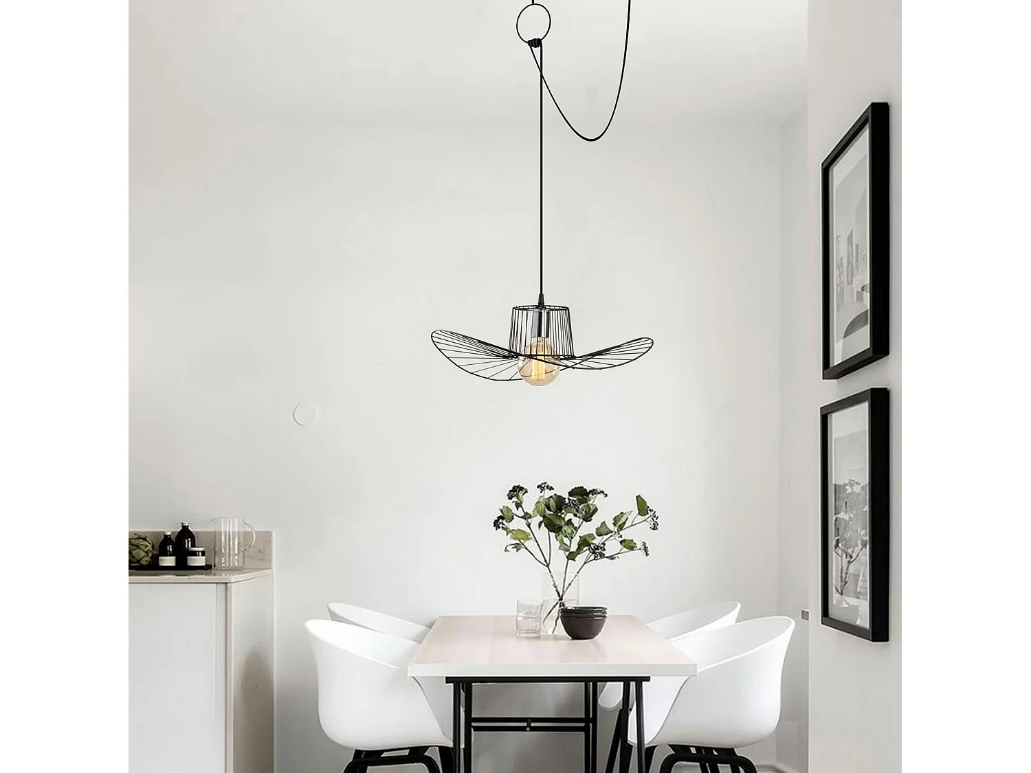 Suspension design noire filaire ondulée, avec anneau SINOP