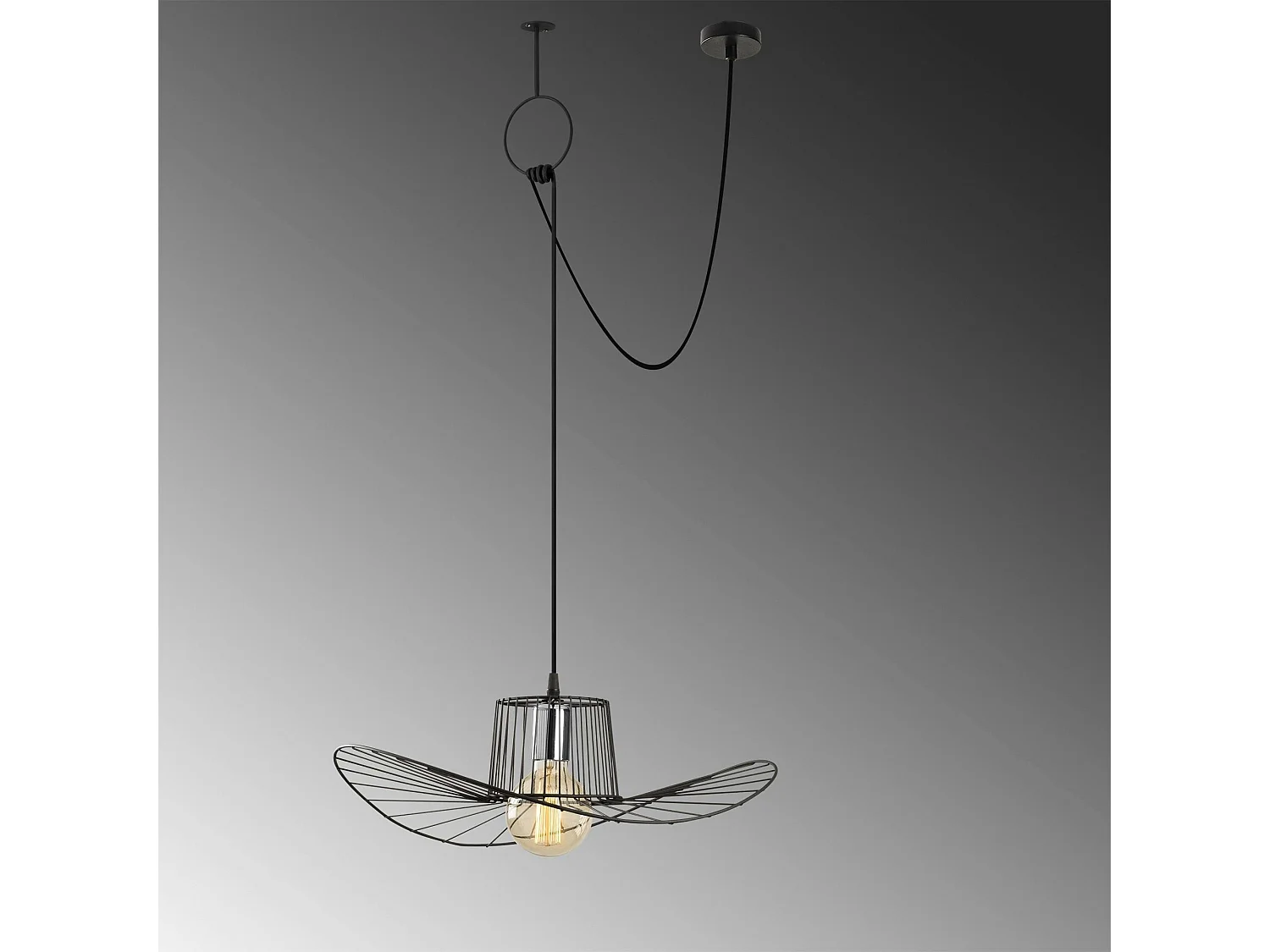 Suspension design noire filaire ondulée, avec anneau SINOP