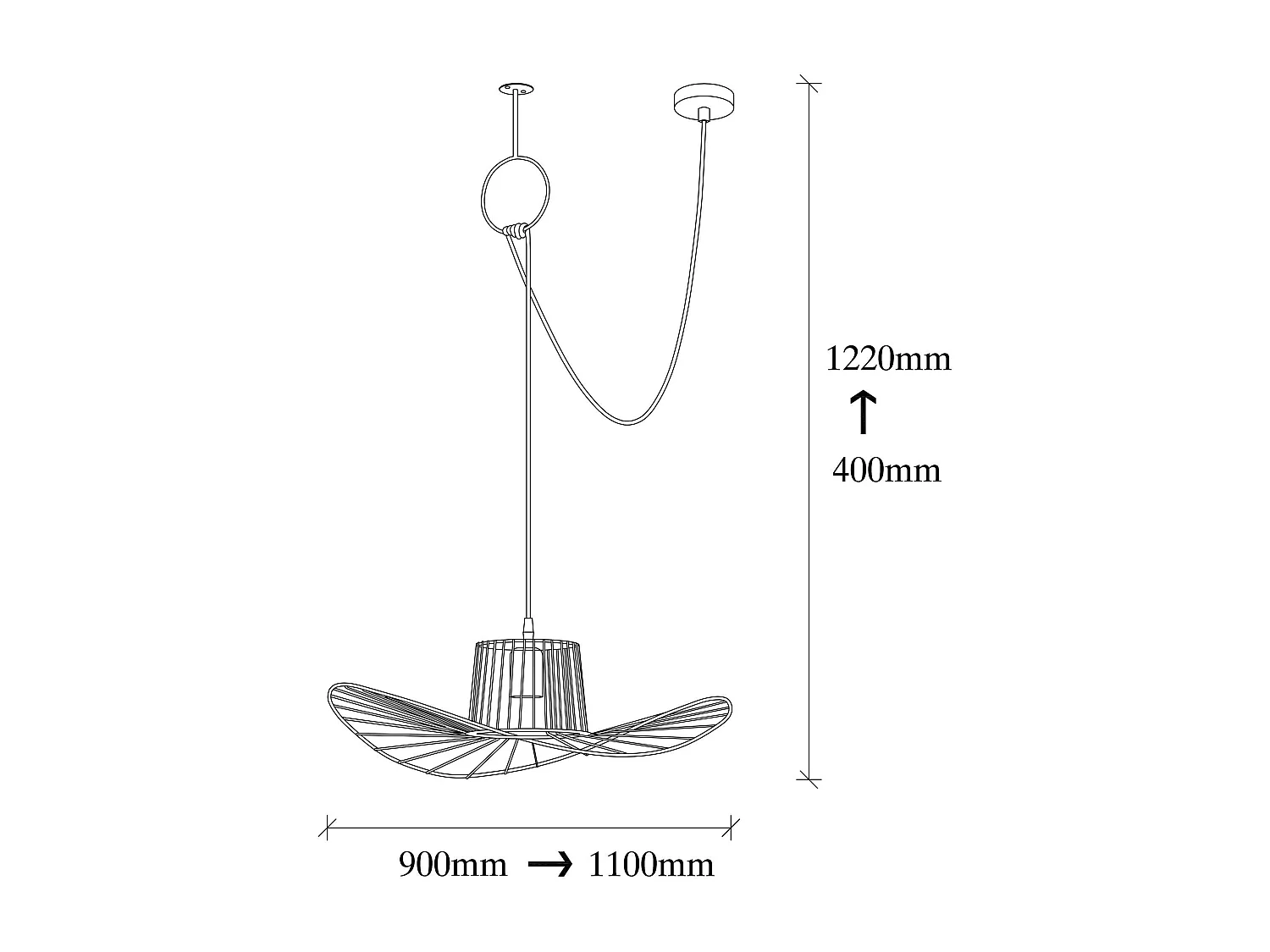 Suspension design noire filaire ondulée, avec anneau SINOP