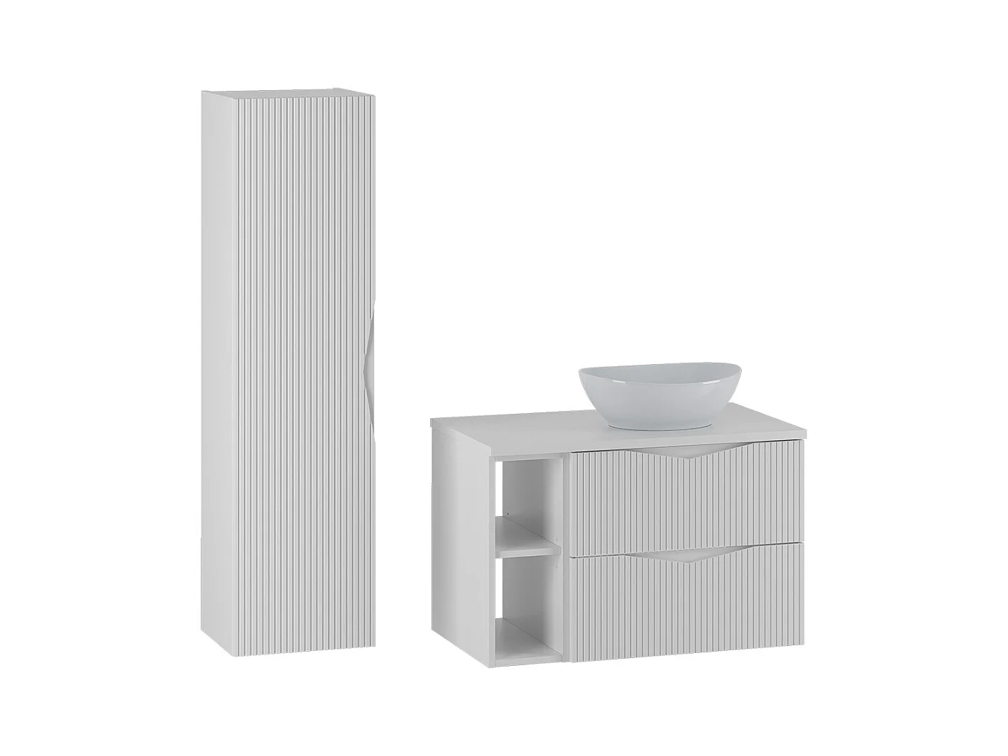 Ensemble meuble simple vasque 80cm 2 niches et colonne Tao Blanc