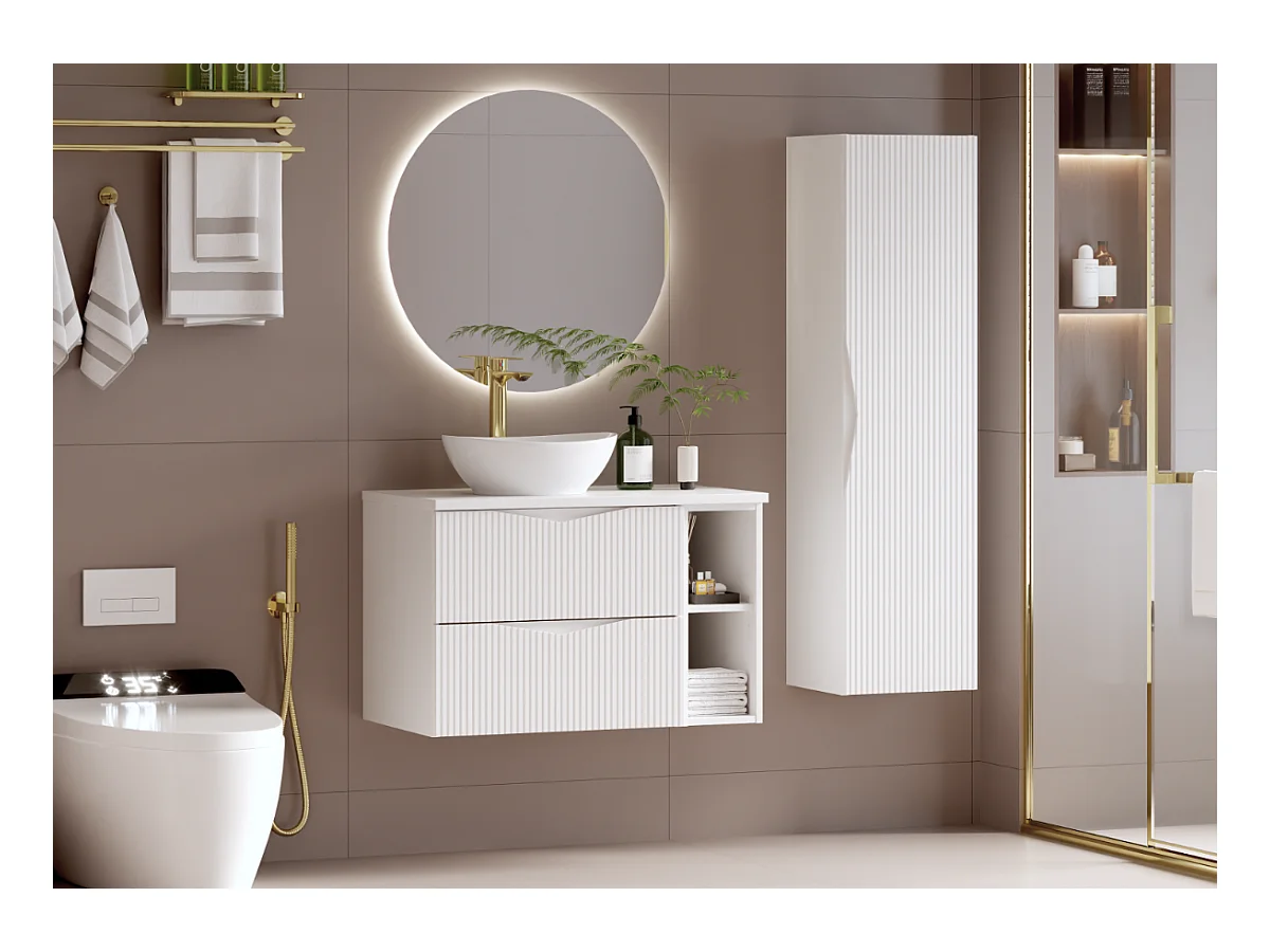 Ensemble meuble simple vasque 80cm 2 niches et colonne Tao Blanc