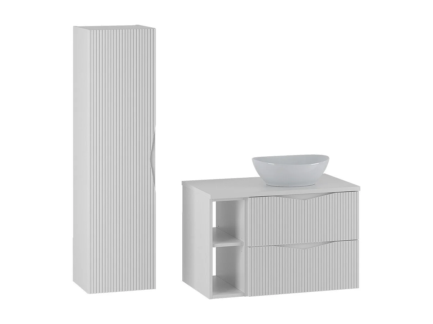 Ensemble meuble simple vasque 80cm 2 niches et colonne Tao Blanc