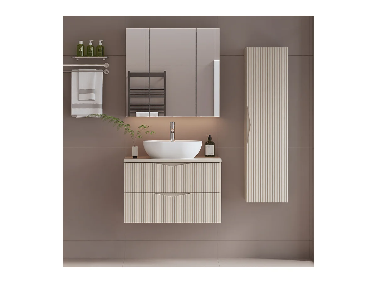 Ensemble meuble simple vasque 80cm et colonne Tao Cachemire