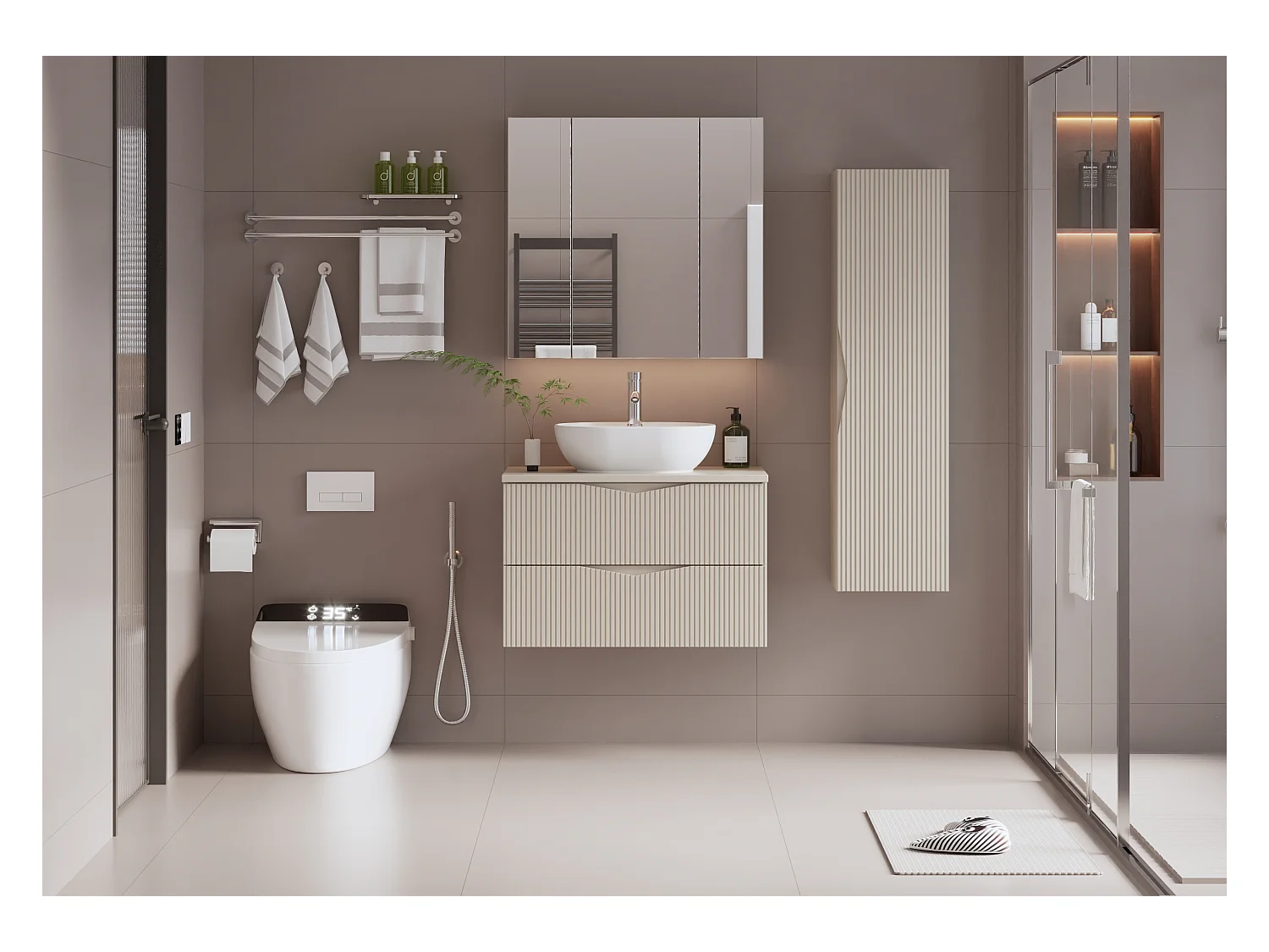 Ensemble meuble simple vasque 80cm et colonne Tao Cachemire