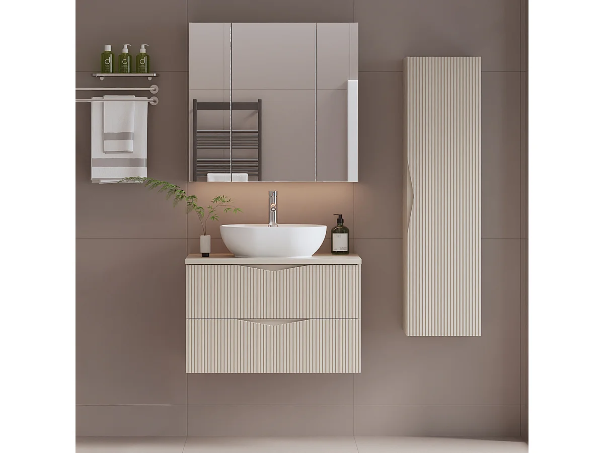 Ensemble meuble simple vasque 80cm et colonne Tao Cachemire