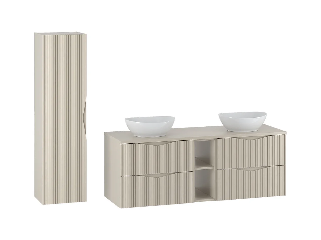 Ensemble meuble double vasque 140cm 2 niches et colonne Tao Cachemire