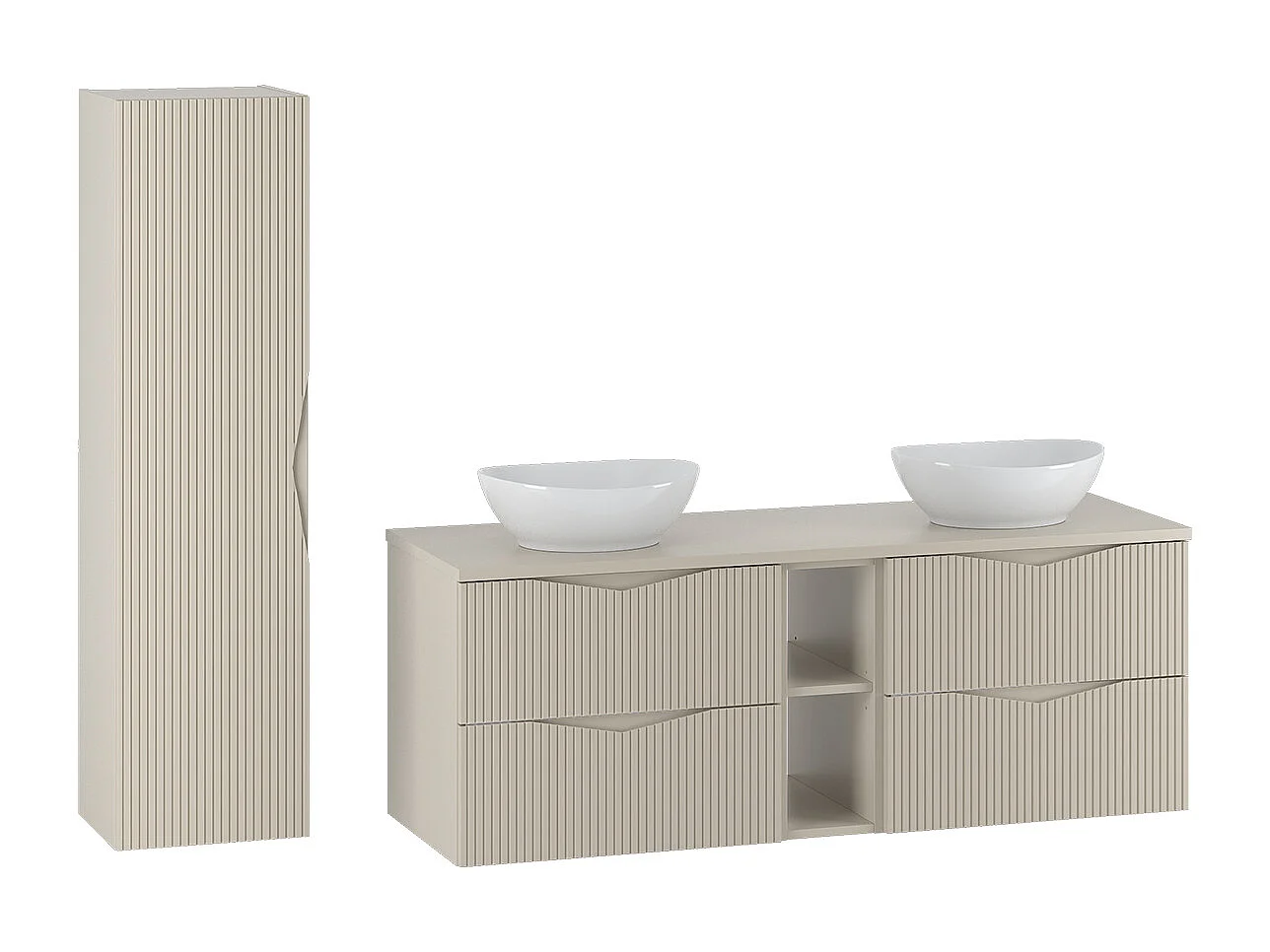 Conjunto mueble lavabo doble 140cm 2 compartimientos y columna Tao Cachemira
