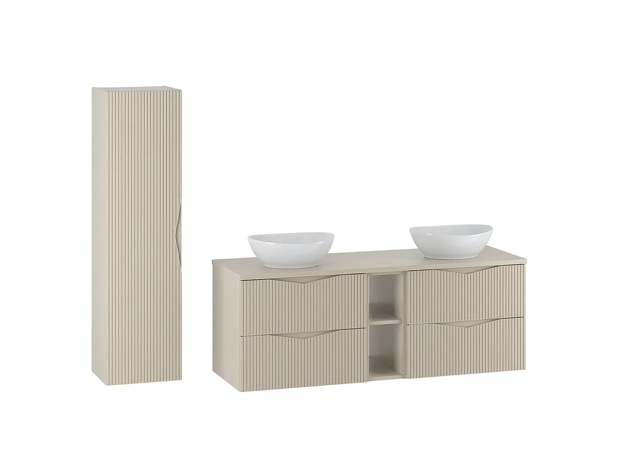 Ensemble meuble double vasque 140cm 2 niches et colonne Tao Cachemire