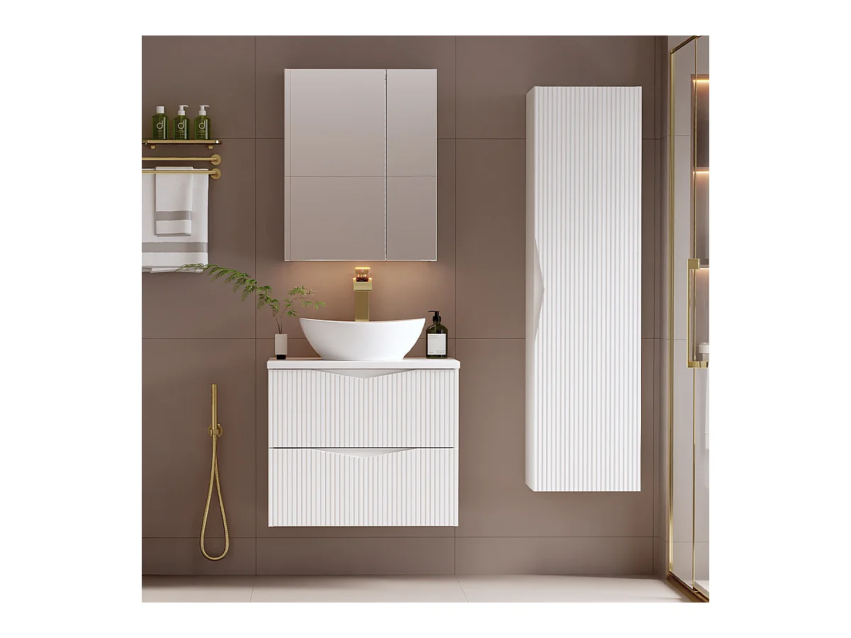 Ensemble meuble simple vasque 60cm et colonne Tao Blanc