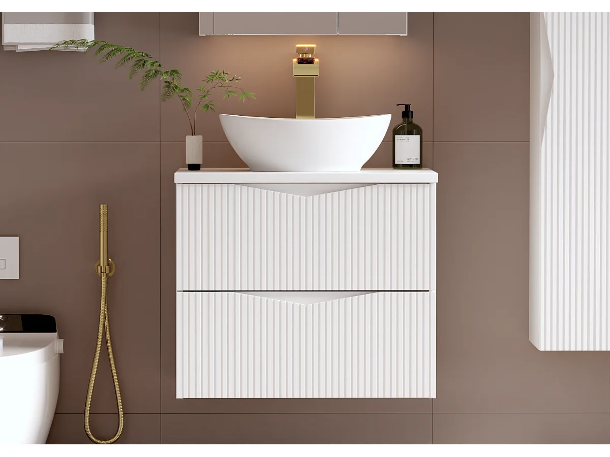 Ensemble meuble simple vasque 60cm et colonne Tao Blanc