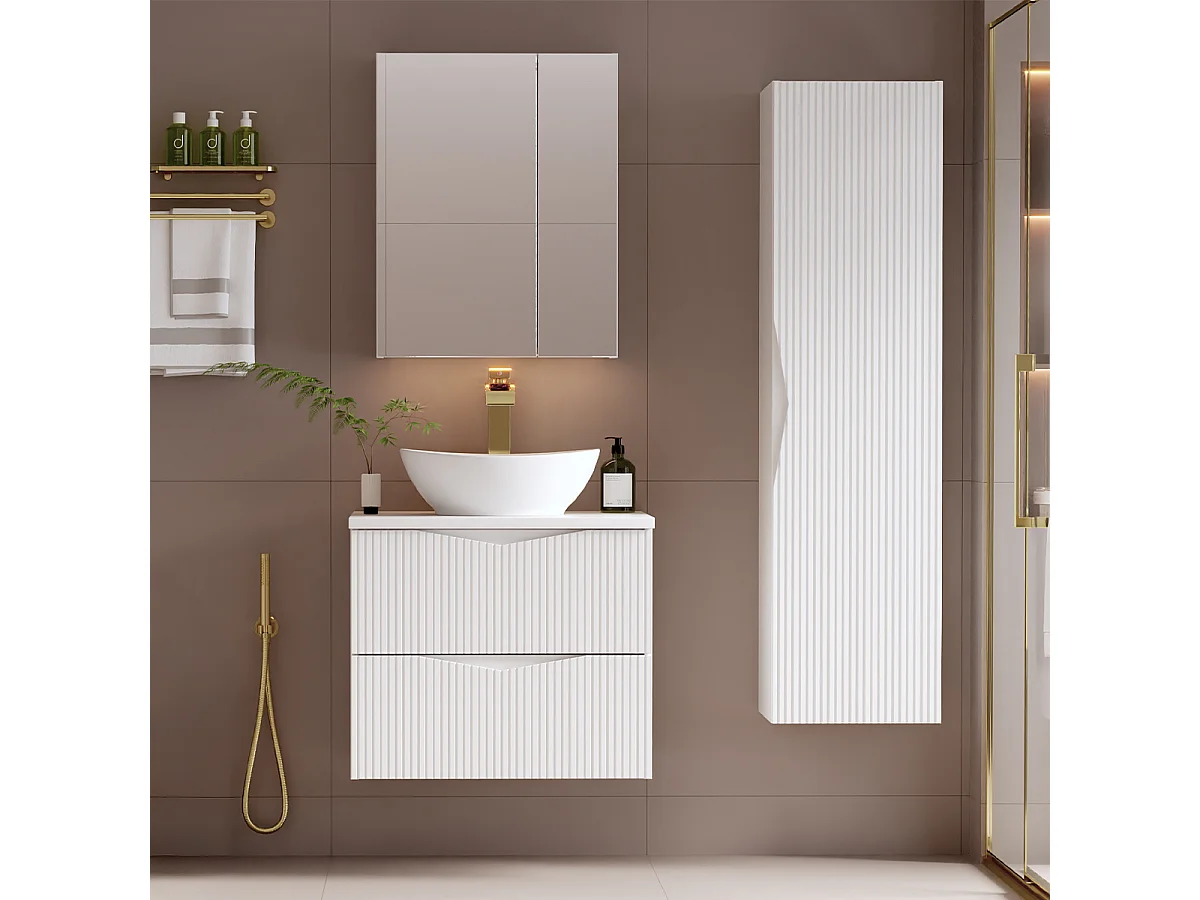 Ensemble meuble simple vasque 60cm et colonne Tao Blanc