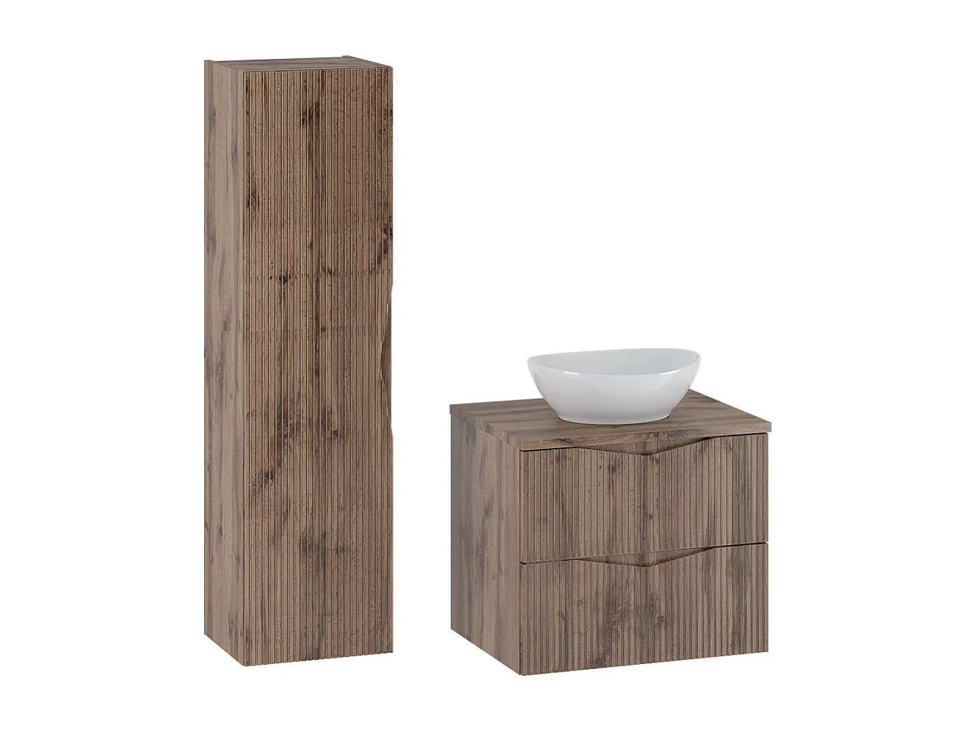 Conjunto mueble lavabo individual 60cm y columna Tao Madera