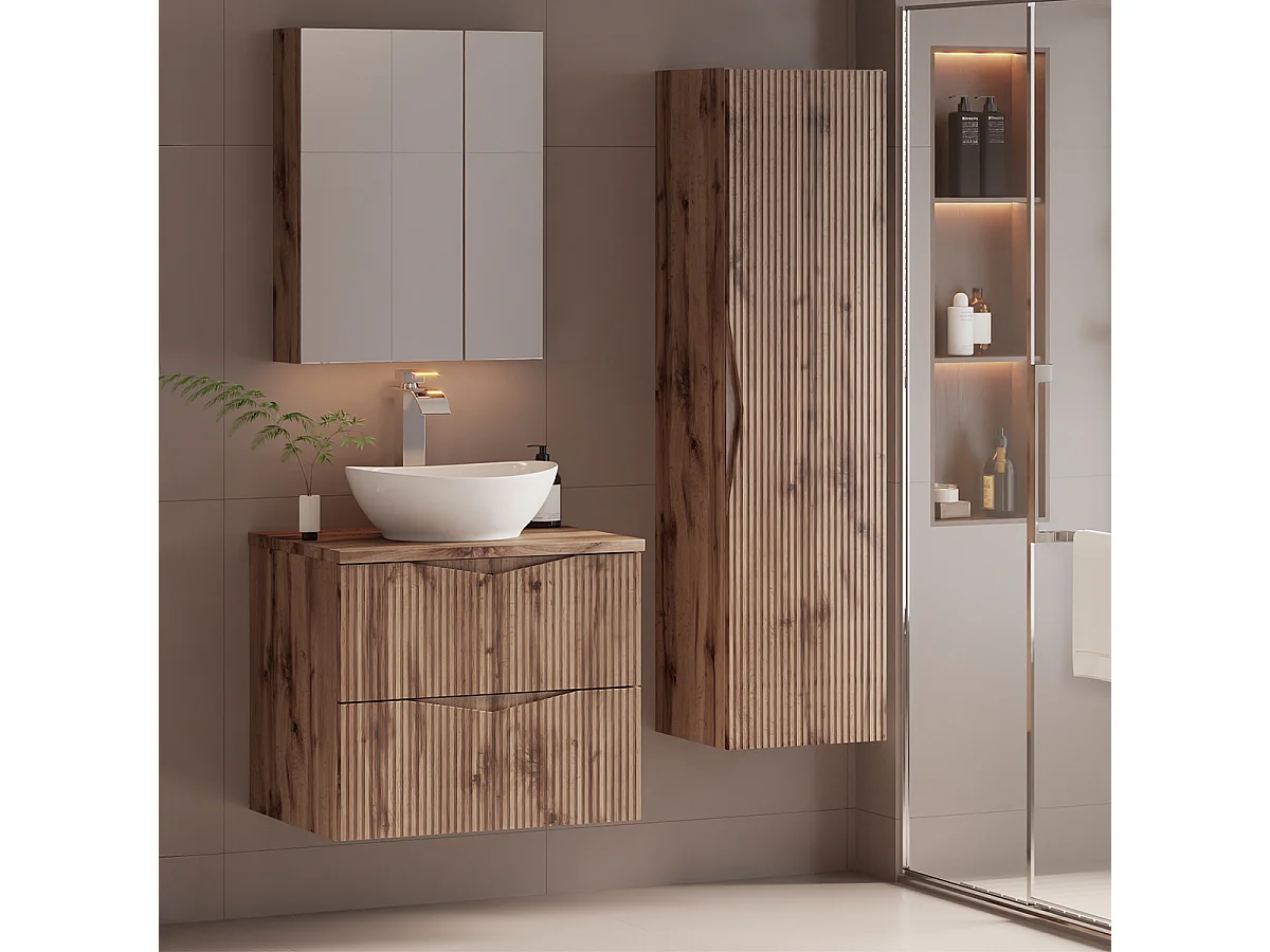 Set aus Einzelwaschtisch 60cm und Säule Tao Bois
