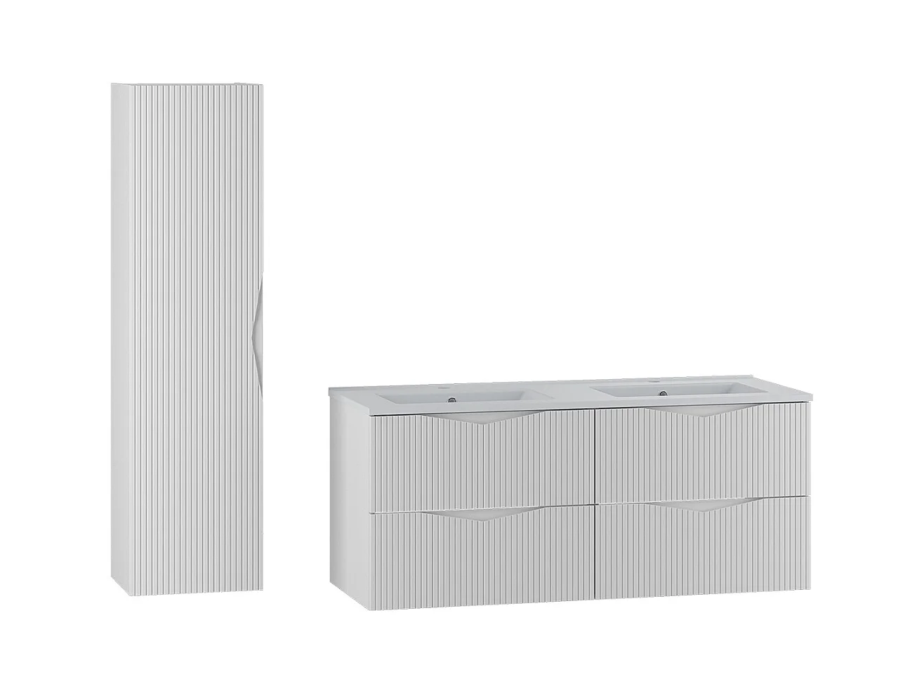 Ensemble meuble double vasque encastrée 120cm et colonne Tao Blanc
