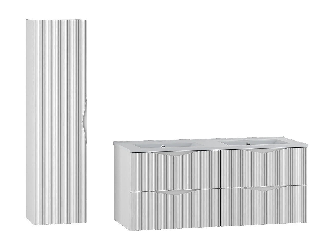 Ensemble meuble double vasque encastrée 120cm et colonne Tao Blanc