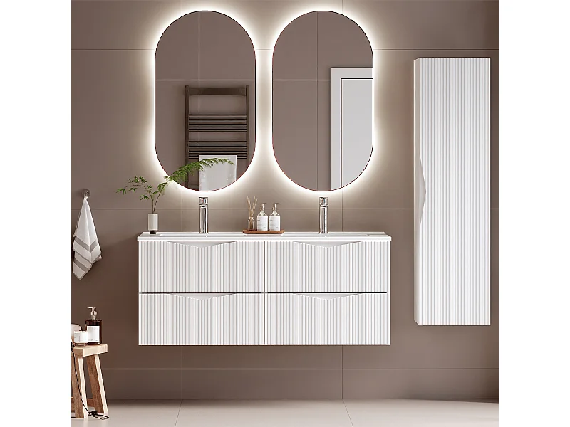 Set aus Doppelwaschtisch 120cm und Säule Tao Weiß