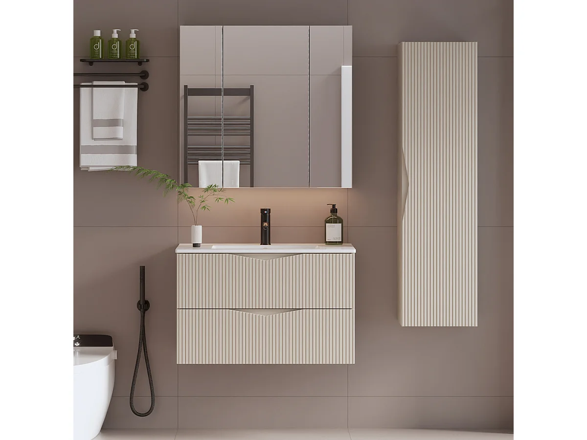 Conjunto mueble bajo lavabo encastrado 80cm y columna Tao Cachemira
