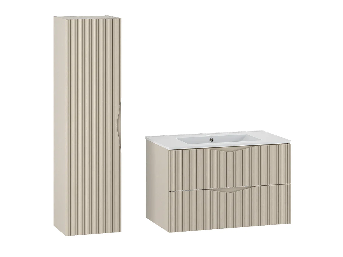 Ensemble meuble simple vasque encastrée 80cm et colonne Tao Cachemire