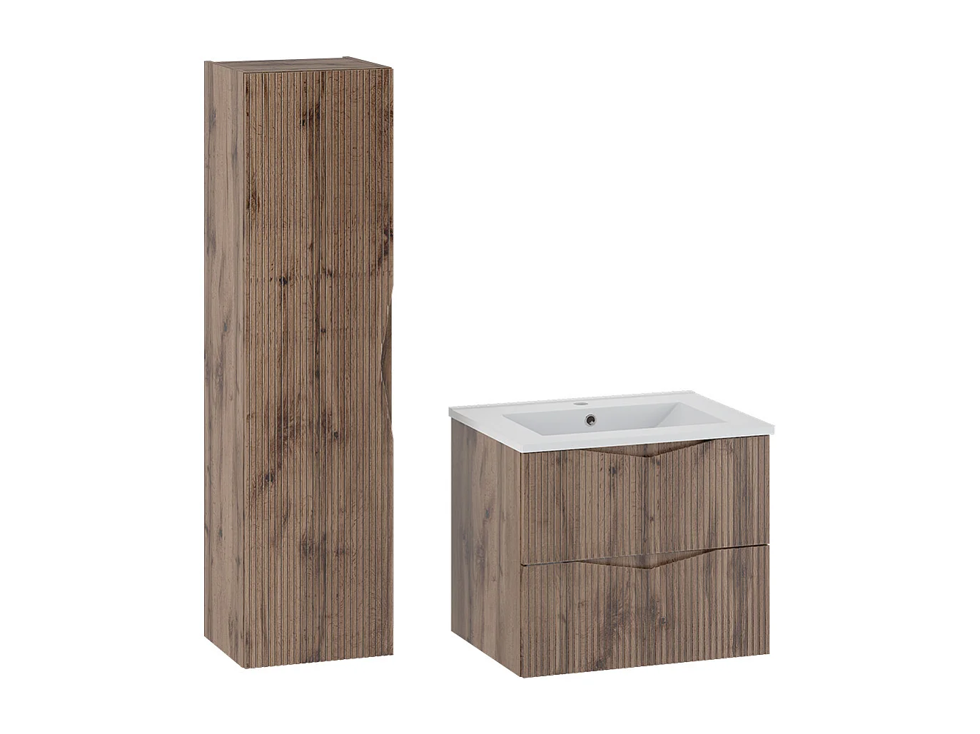 Ensemble meuble simple vasque encastrée 60cm et colonne Tao Bois