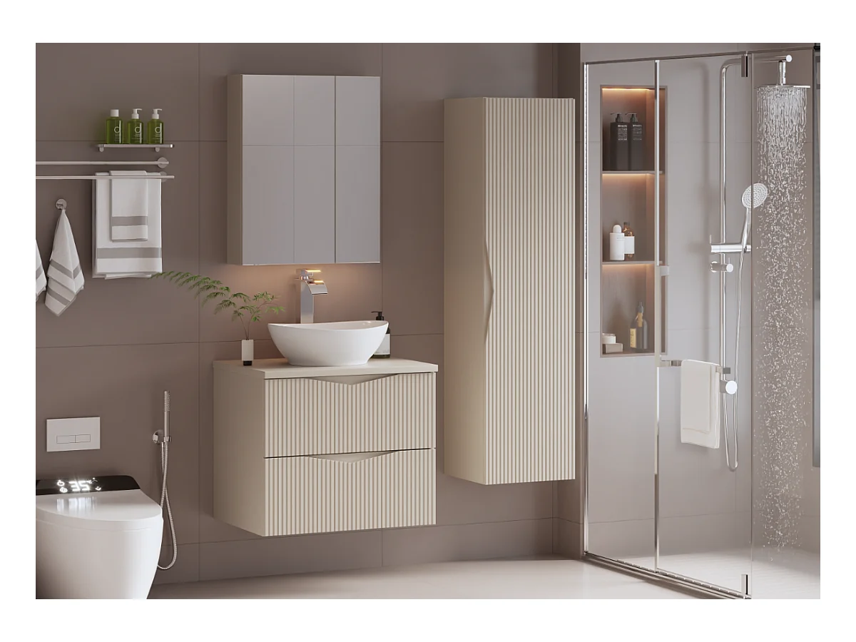 Ensemble meuble simple vasque 60cm et colonne Tao Cachemire