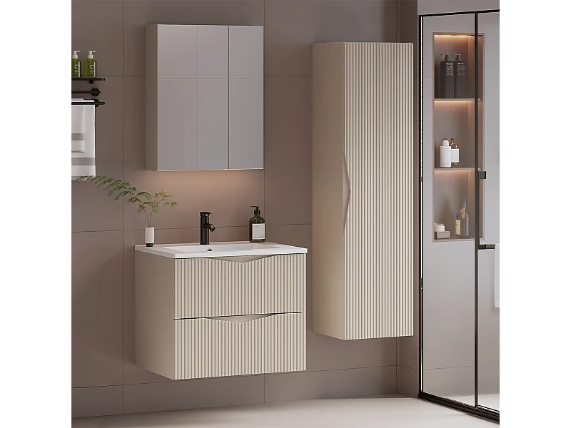 Ensemble meuble simple vasque encastrée 60cm et colonne Tao Cachemire