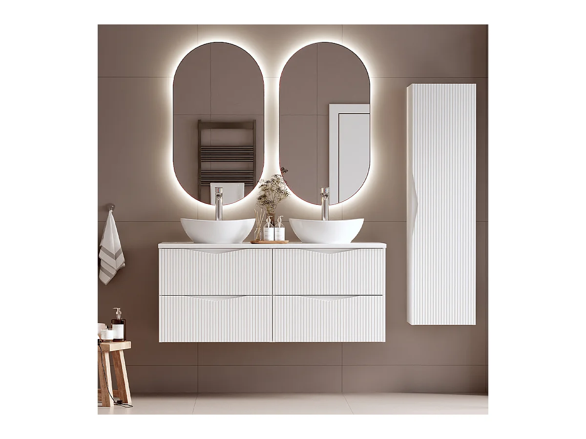 Ensemble meuble double vasque 120cm et colonne Tao Blanc