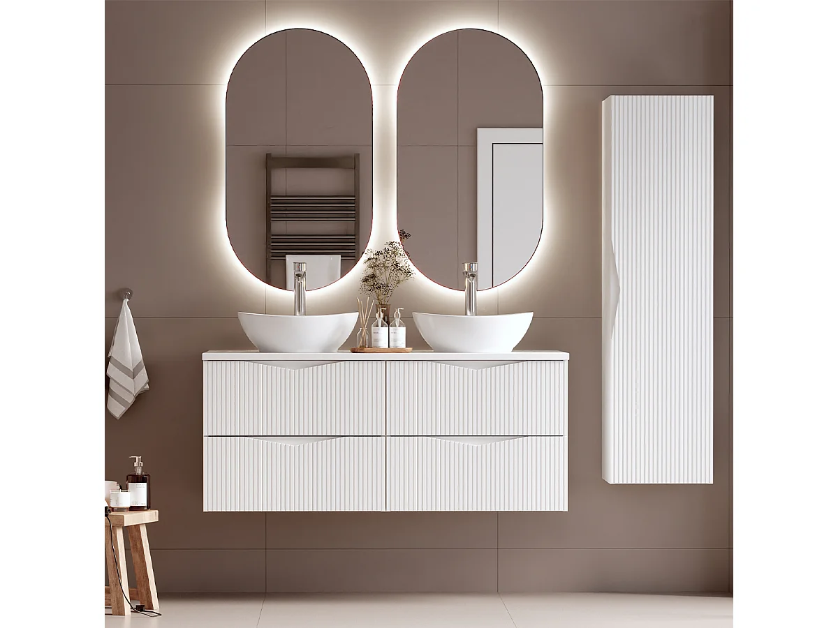 Ensemble meuble double vasque 120cm et colonne Tao Blanc