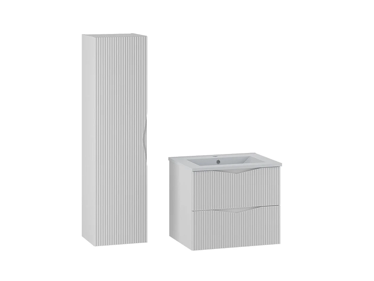 Ensemble meuble simple vasque encastrée 60cm et colonne Tao Blanc