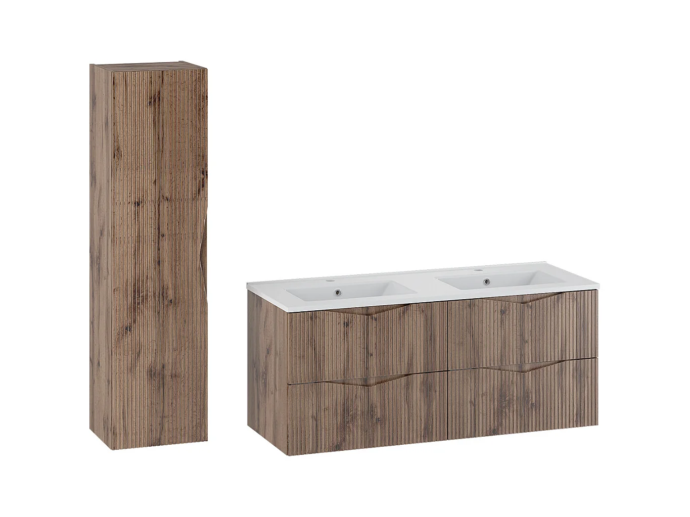 Ensemble meuble double vasque encastrée 120cm et colonne Tao Bois