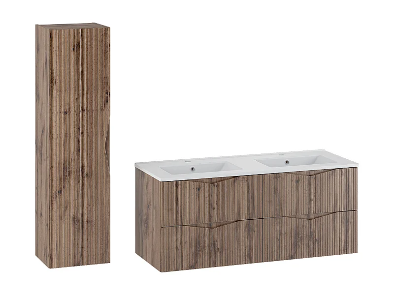 Conjunto mueble lavabo doble encastrado 120cm y columna Tao Madera