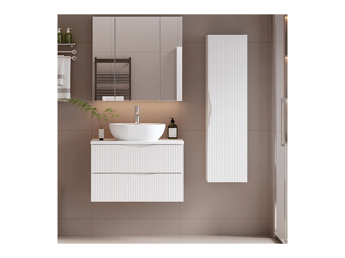 Ensemble meuble simple vasque 80cm et colonne Tao Blanc