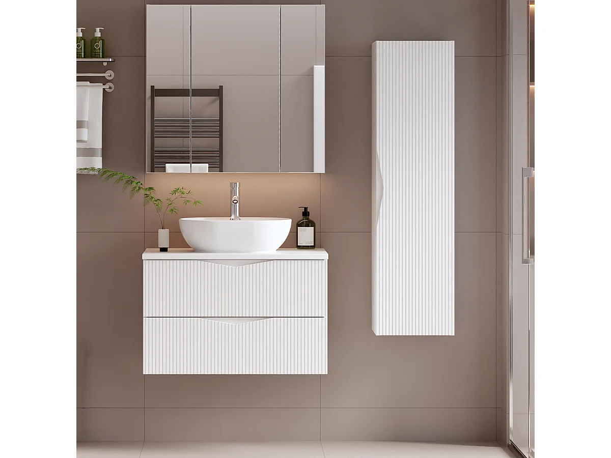 Ensemble meuble simple vasque 80cm et colonne Tao Blanc