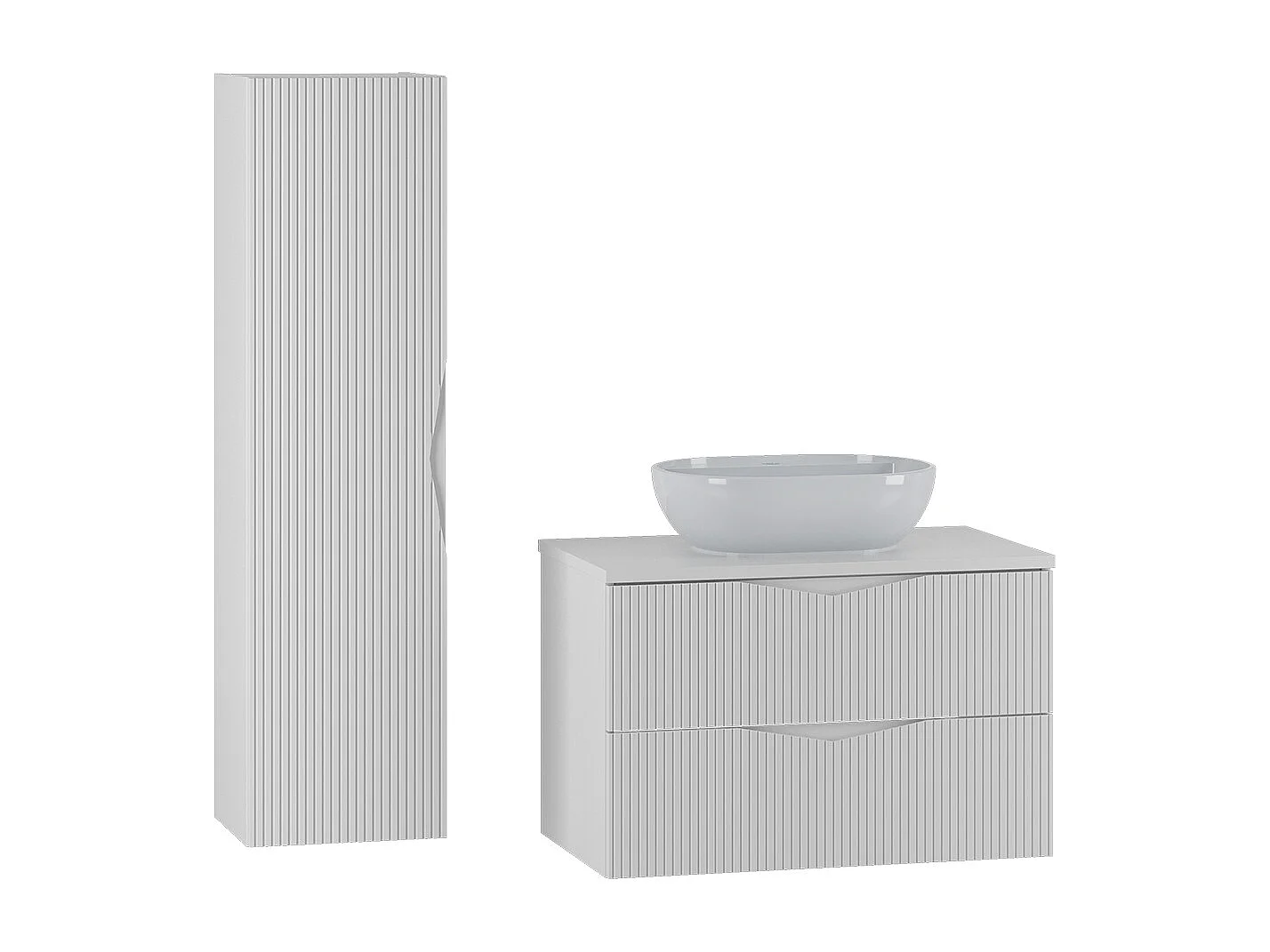 Set aus Einzelwaschtisch 80cm und Säule Tao Weiß