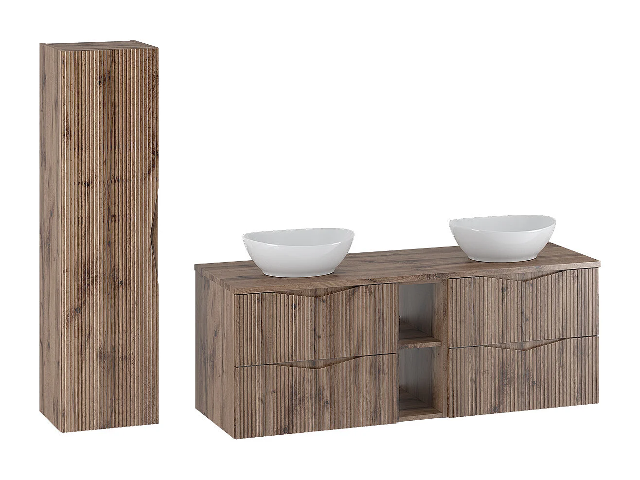 Ensemble meuble double vasque 140cm 2 niches et colonne Tao Bois