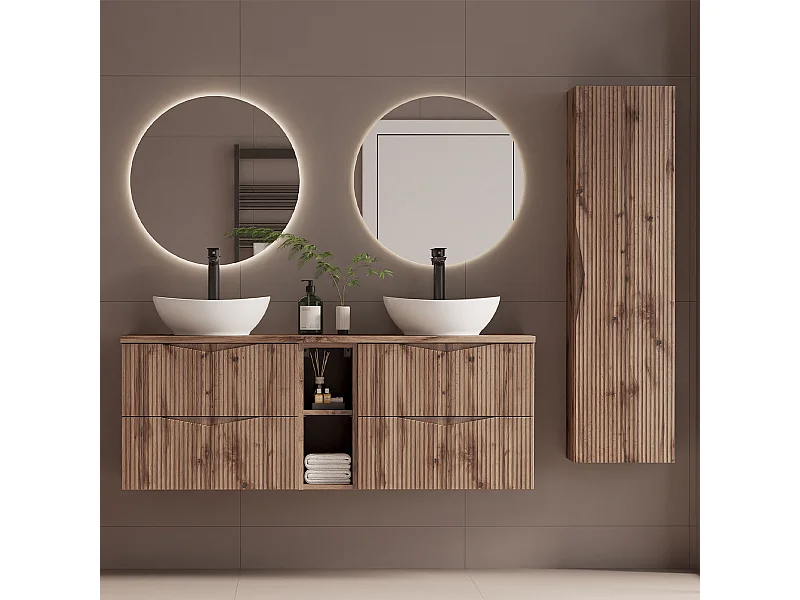 Tao Wood dubbele wastafel 140cm 2 nissen en sokkel