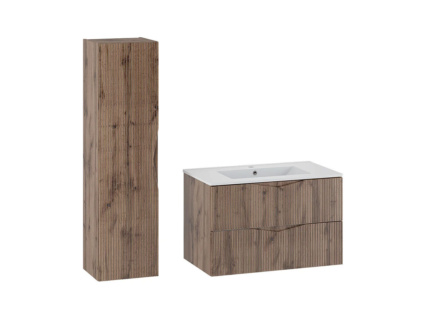 Ensemble meuble simple vasque encastrée 80cm et colonne Tao Bois