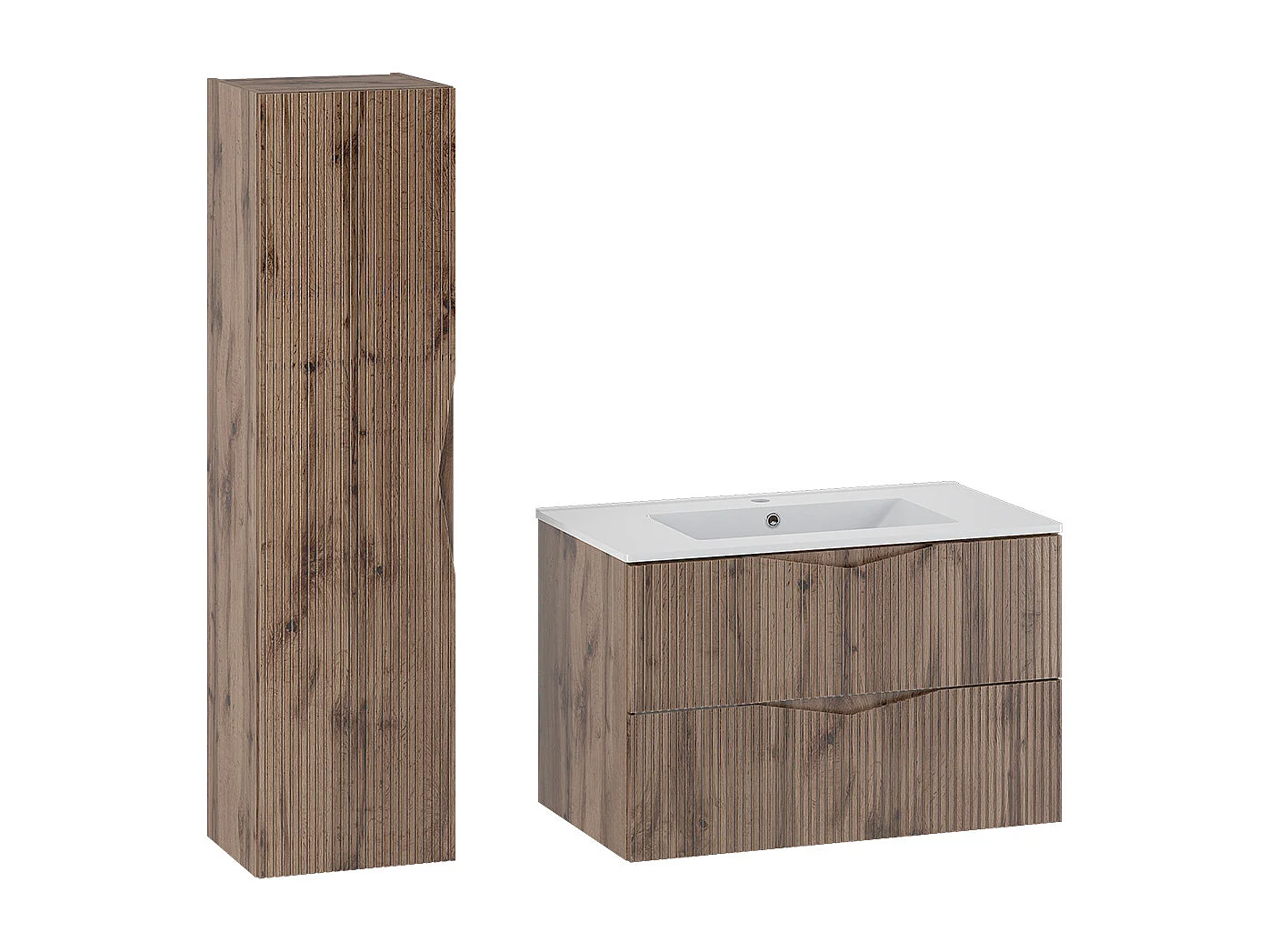 Conjunto mueble lavabo individual encastrado 80cm y columna Tao Madera