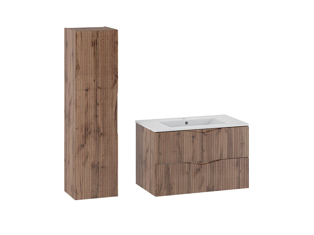 Ensemble meuble simple vasque encastrée 80cm et colonne Tao Bois