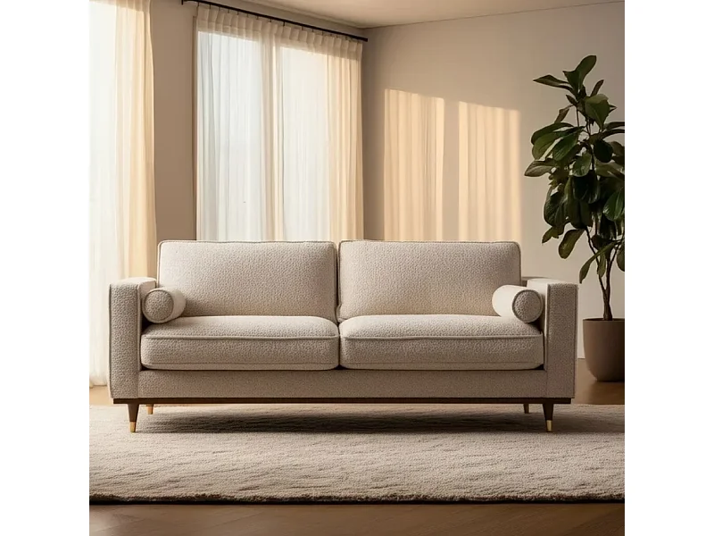 Canapé 3 places droit en tissu beige avec accoudoirs hauts NIVOLÉA