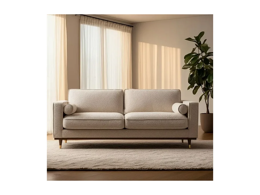 Canapé 3 places droit en tissu beige avec accoudoirs hauts NIVOLÉA