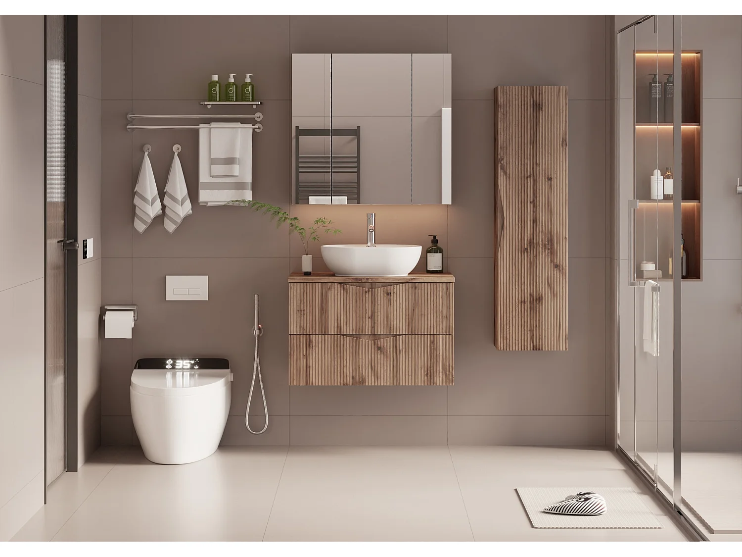 Ensemble meuble simple vasque 80cm et colonne Tao Bois