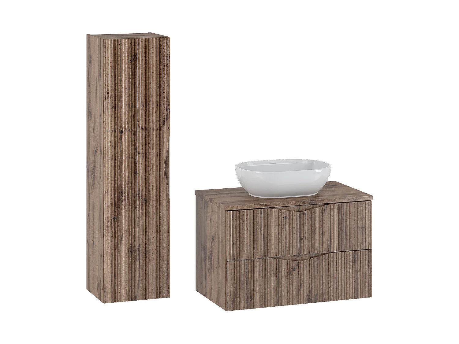 Conjunto mueble lavabo individual 80cm y columna Tao Madera