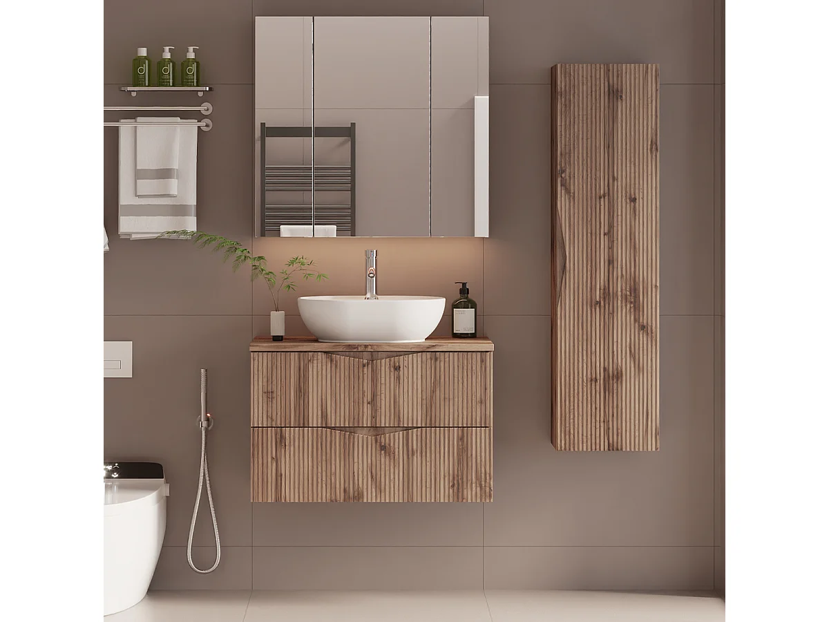 Tao Wood single vanity unit 80cm and pedestal set