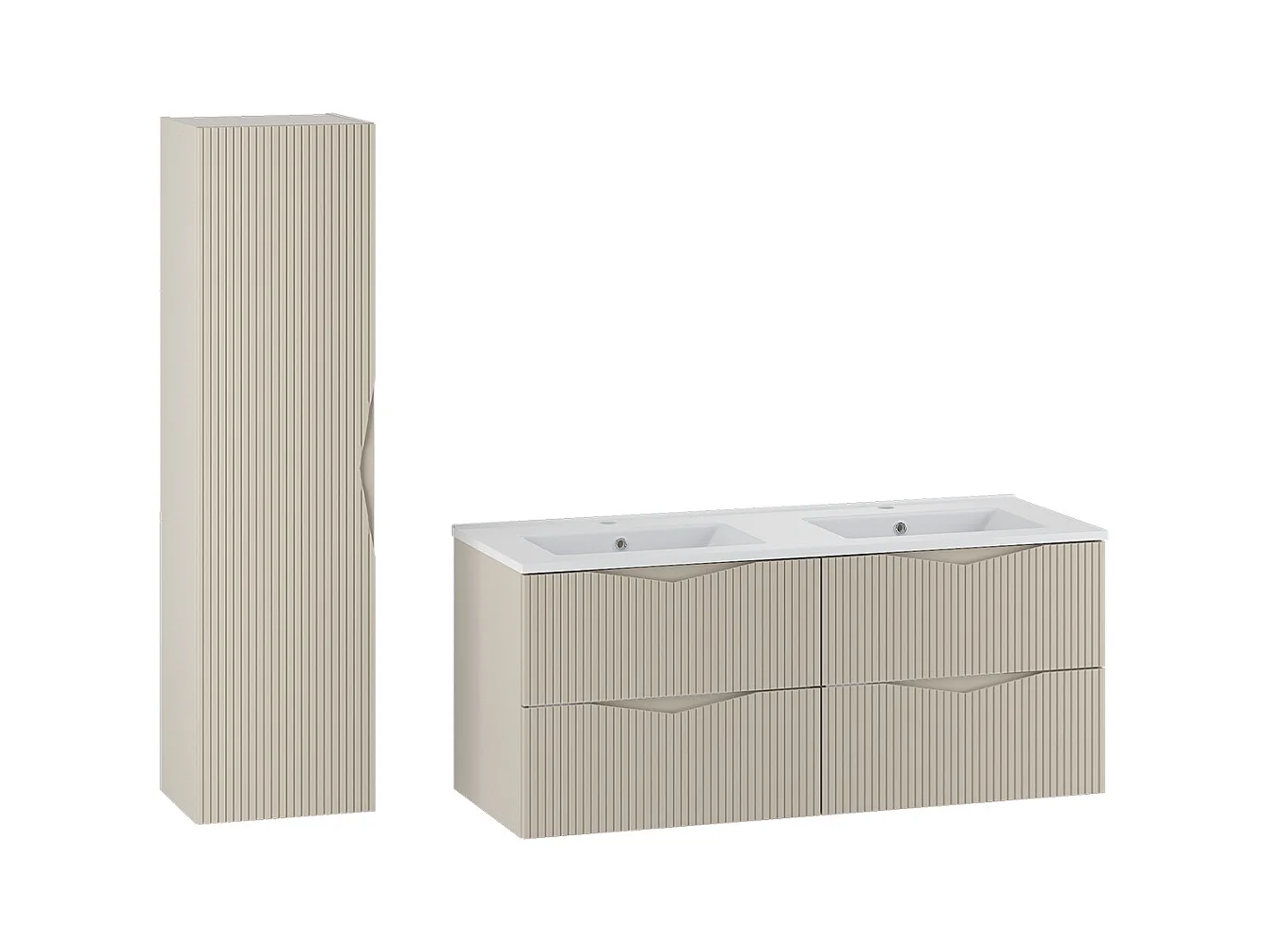 Ensemble meuble double vasque encastrée 120cm et colonne Tao Cachemire